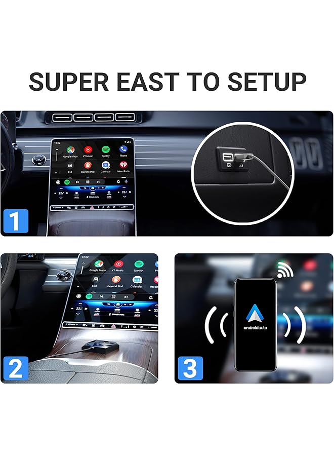 أوتوكاست محول أندرويد أوتو لاسلكي - إصدار 2023 لسيارة صغيرة وسيارات AA سلكية أصلية - إعداد سهل عبر منفذ USB، اتصال واي فاي 5 جيجاهرتز 15 ثانية، تحديث عبر الإنترنت، أزرق داكن، (CP-79) - Image 4