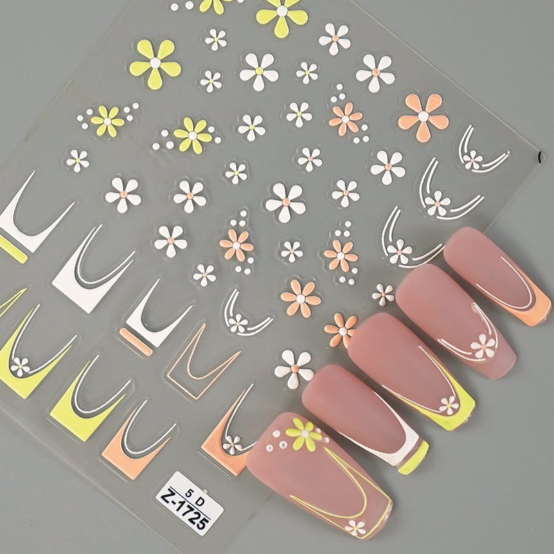 New 5D Embossed Nail Stickers with Spring Daisy Design - Z1937 - Image 1