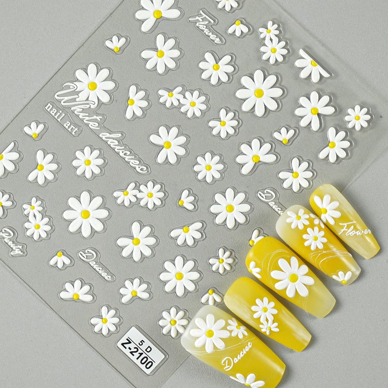 New 5D Embossed Nail Stickers with Spring Daisy Design - Z1937 - Image 3