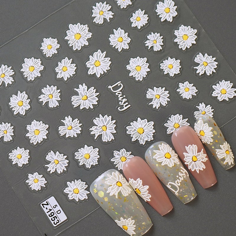 New 5D Embossed Nail Stickers with Spring Daisy Design - Z1937 - Image 2