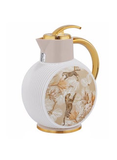 Alsaif Gallery Al Jawhara thermos, light pink, tiger pattern, golden handle, 0.9 liters 