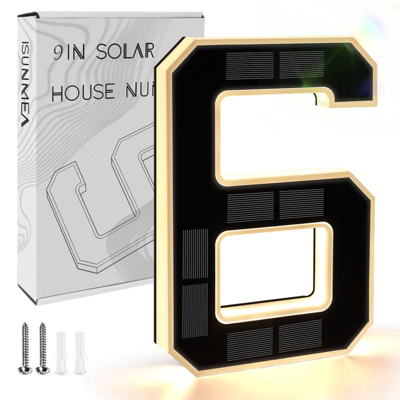 ISUNMEA 9 Inch Solar Lighted House Numbers for Outside Light Up Waterproof LED Address Numbers Signs for Houses Large Personalized Illuminated Exterior Modern House Numbers Light 6Black 9IN - Image 2
