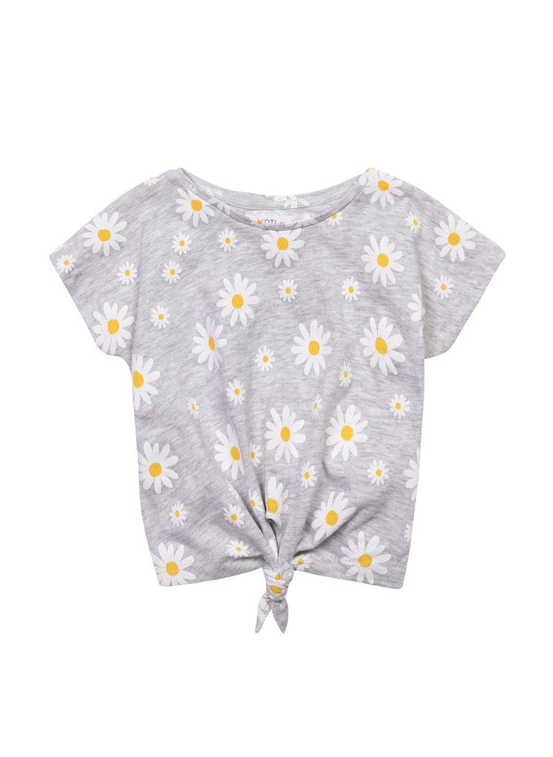 MINOTI Girls Printed T-Shirt with Front Tie  - Image 1