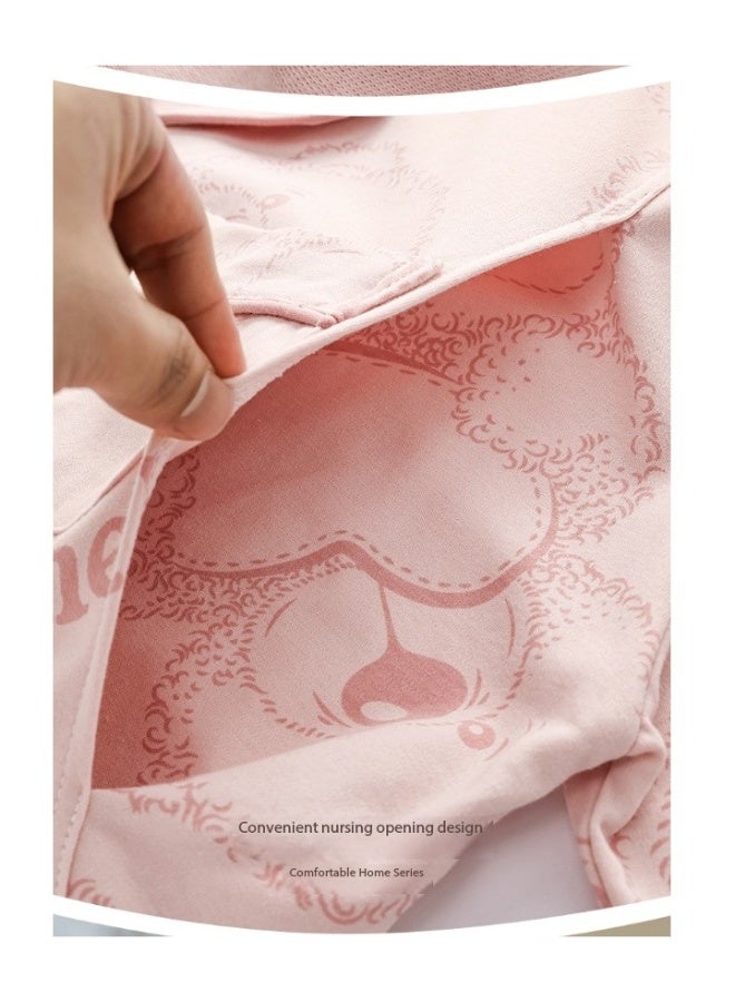 SKT Shiketro Women's Maternity & Nursing Pajama Set, Postpartum Home Wear, Double-Layer Long-Sleeved Pajamas (Pink) - Image 5