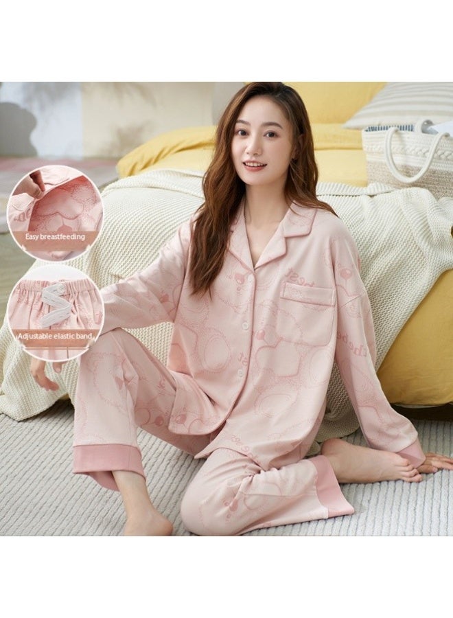 SKT Shiketro Women's Maternity & Nursing Pajama Set, Postpartum Home Wear, Double-Layer Long-Sleeved Pajamas (Pink) - Image 2