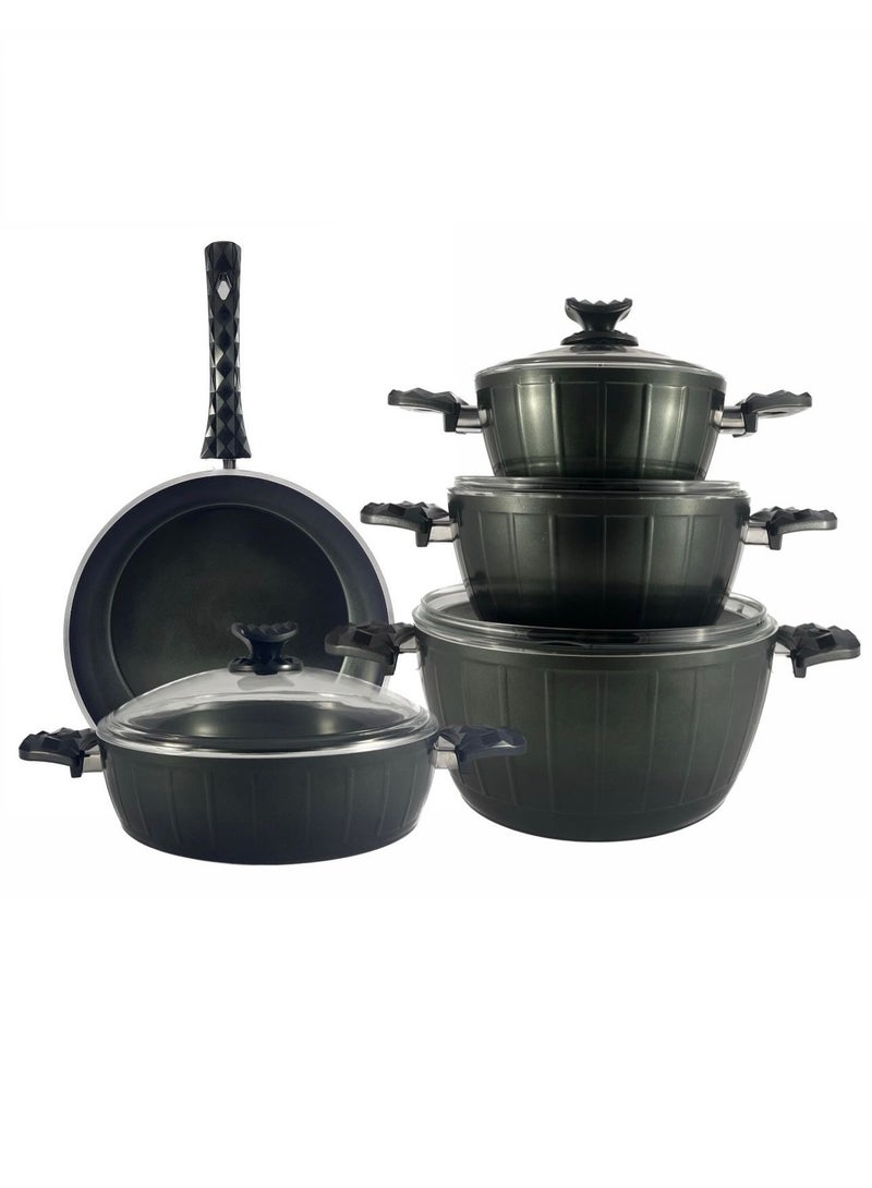 Homemaker 9-Piece Farah Cookware Set - Tempered Glass Lids - 3 Deep Pots - 1 Low Pot - 1 Frypan - Non-Stick Ceramic Surface - PFOA Free - Green  - Image 4