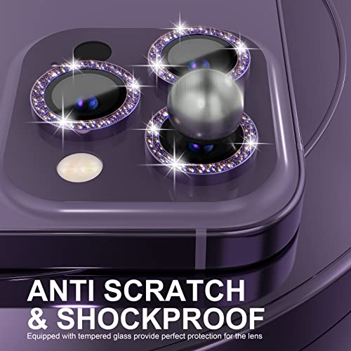 Choiche [3+1 for iPhone 14 Pro/iPhone 14 Pro Max Camera Lens Protector Bling, 9H Tempered Glass Camera Cover Screen Protector Metal Ring Decoration Accessories (Glitter-Purple) - Image 3