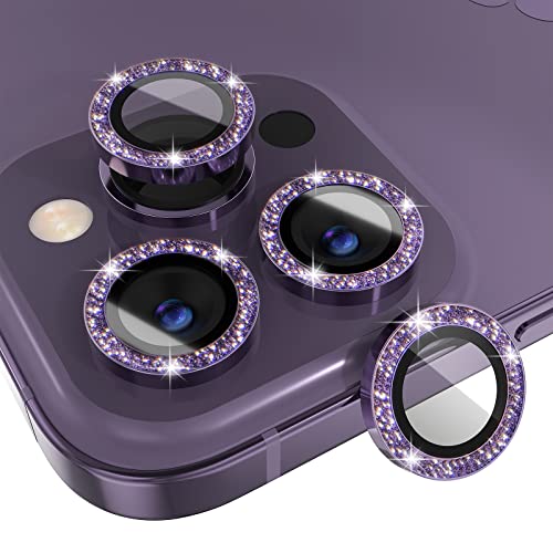 Choiche [3+1 for iPhone 14 Pro/iPhone 14 Pro Max Camera Lens Protector Bling, 9H Tempered Glass Camera Cover Screen Protector Metal Ring Decoration Accessories (Glitter-Purple) - Image 1