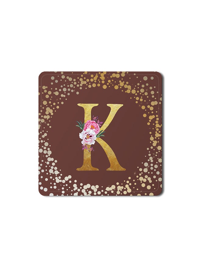 Stylizedd 2 Pack Designer Leather Coasters Mat for Beverage Drinks- Custom Monogram Initial Letter Floral Pattern Alphabet - K (Brown) - Image 1