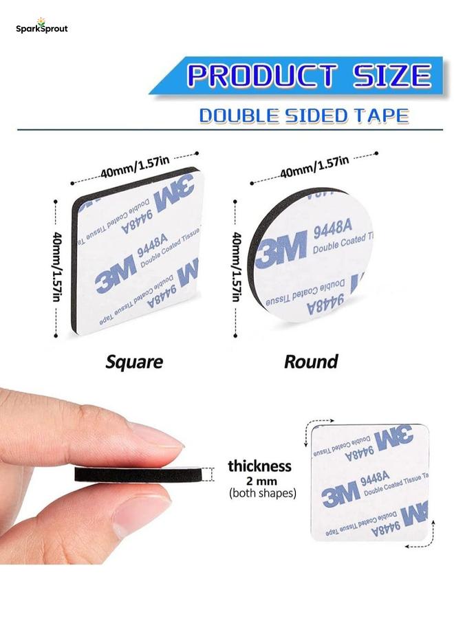 SparkSprout 100 Pcs Double Sided Tape Strong Heavy Duty Waterproof Tape Adhesive Foam Pad Tape for Holding Picture, Walls Picture, Light, Hooks, Home, Office, Square & Round, 40×40mm - Image 2