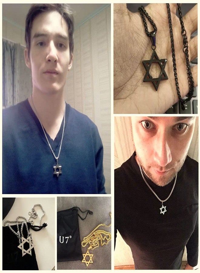 يو7 قلادة نجمة ميغان اليهودية من يو 7، سلسلة من الفولاذ المقاوم للصدأ على شكل حبل قمح مع نجمة داود، قلادة للرجال - 22 بوصة - Image 2