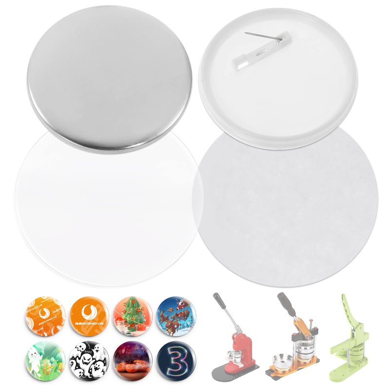 BEAMNOVA 200 Sets of Button Parts Supplies 58mm  228 in Approx 214 inch for Round Button Maker Machine Pin Maker Every Set Includes Tinplate Top Plastic Clip Bottom  Plastic Film