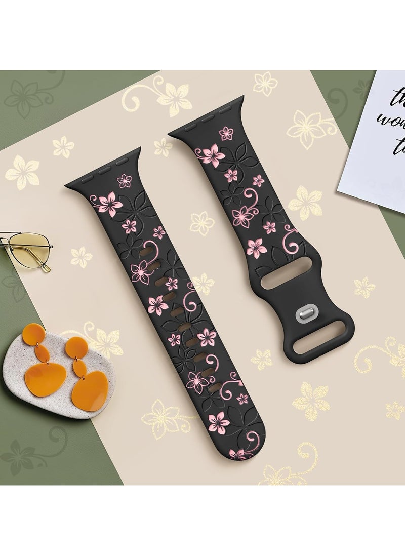 DKNG - 2 Pack Apple Watch Series 10 Straps, Flower Engraved Strap Compatible Apple Watch Strap 42mm/44mm/45mm/46mm/49mm Ladies, Lovely Flower iWatch Strap iWatch Series Soft Silicone Sport Band for iWatch Series SE 10 9 8 7 6 5 4 3 Ultra - Image 1