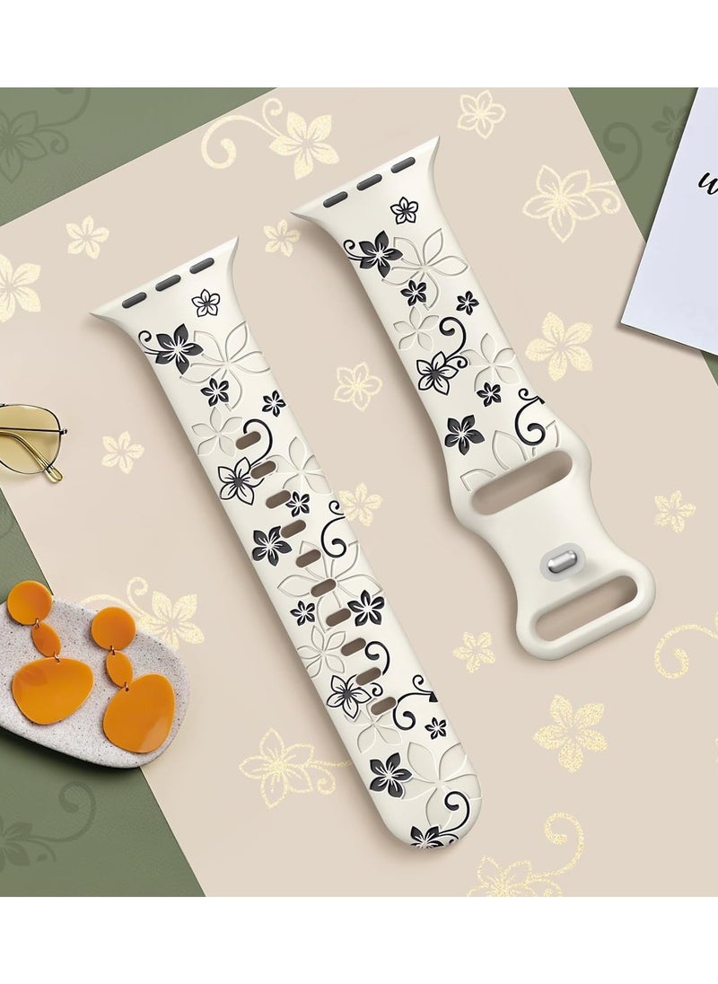 DKNG - 2 Pack Apple Watch Series 10 Straps, Flower Engraved Strap Compatible Apple Watch Strap 42mm/44mm/45mm/46mm/49mm Ladies, Lovely Flower iWatch Strap iWatch Series Soft Silicone Sport Band for iWatch Series SE 10 9 8 7 6 5 4 3 Ultra - Image 1