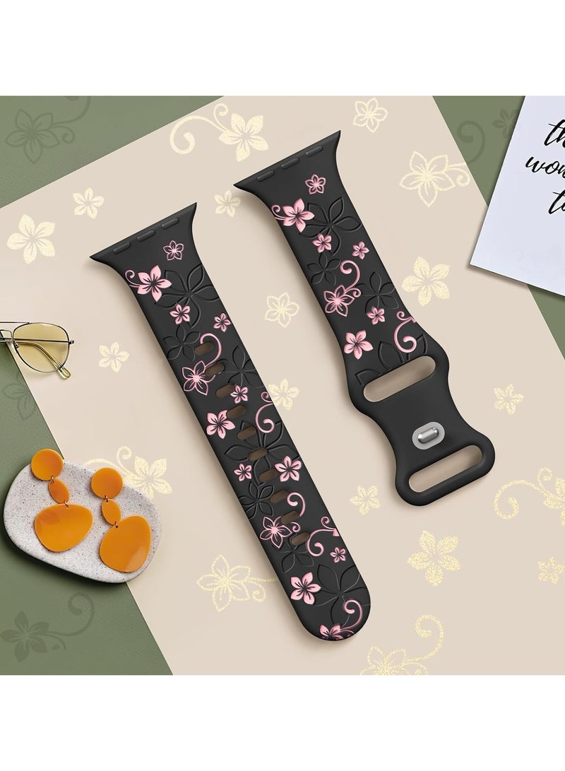 دكينج عبوة من سلكين لسلسلة ساعة آبل 11 10، سلك مزخرف بالزهور متوافق مع أحزمة ساعة آبل 42 مم/44 مم/45 مم/46 مم/49 مم للسيدات، سلك لطيف لساعة آبل مزخرف بالزهور، حزام رياضي من السيليكون الناعم لسلسلة ساعة آبل SE 10 9 8 7 6 5 4 3 ألترا - Image 2