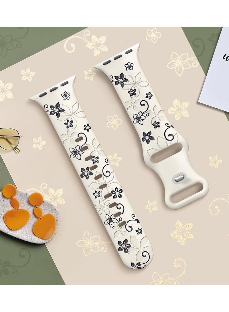 دكينج عبوة من سلكين لسلسلة ساعة آبل 11 10، سلك مزخرف بالزهور متوافق مع أحزمة ساعة آبل 42 مم/44 مم/45 مم/46 مم/49 مم للسيدات، سلك لطيف لساعة آبل مزخرف بالزهور، حزام رياضي من السيليكون الناعم لسلسلة ساعة آبل SE 10 9 8 7 6 5 4 3 ألترا - Image 3