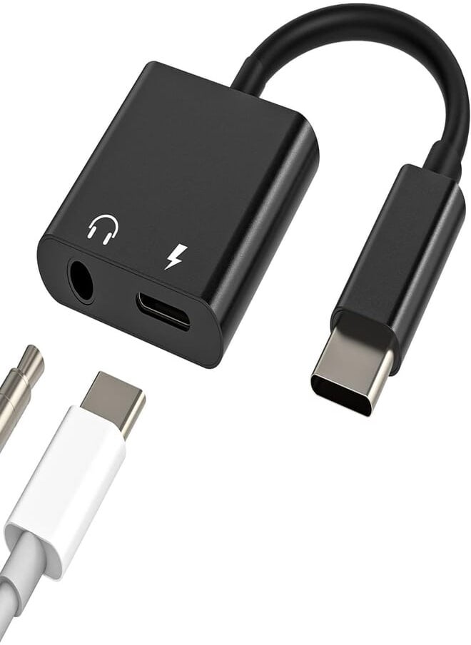 HOYULLI HOYULLI USB C to 3.5mm Audio Adapter Dongle 2 in 1 Dac Type C Jack Aux Headphone Splitter Charger Cord Accessories Cable for IPhone15 Ipad Pro Air Mini Compatible for Samsung Galaxy S23 S22 S21 Note10 