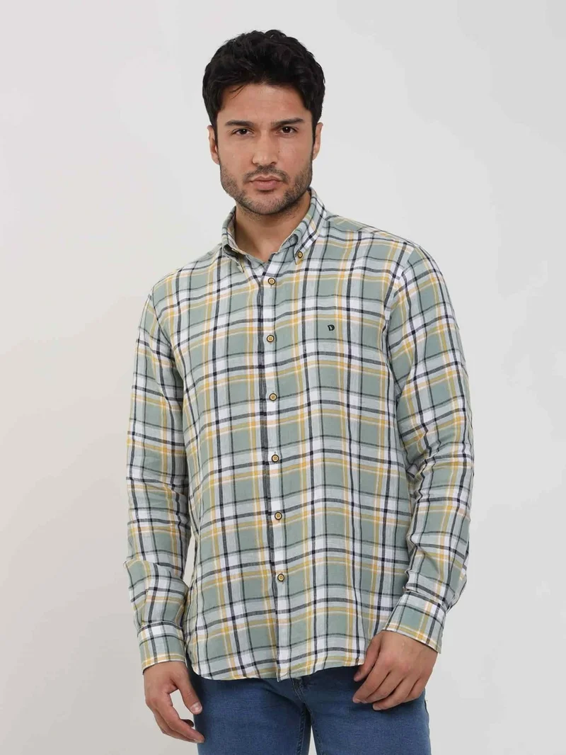 Dufy Green Men's Slim Fit Floral Patterned Classic Collar Long Sleeve Shirt - 104885