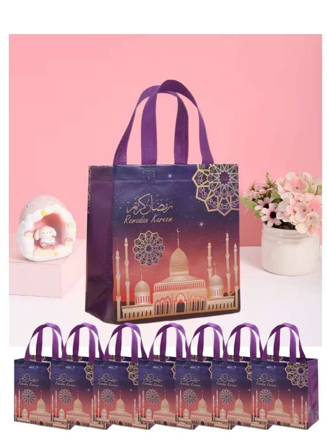 8 Pieces Ramadan Gift Wrap Bags Non-woven Fabric Reusable Bags with Comfortable Handles Purple 29×27×12cm - Image 1