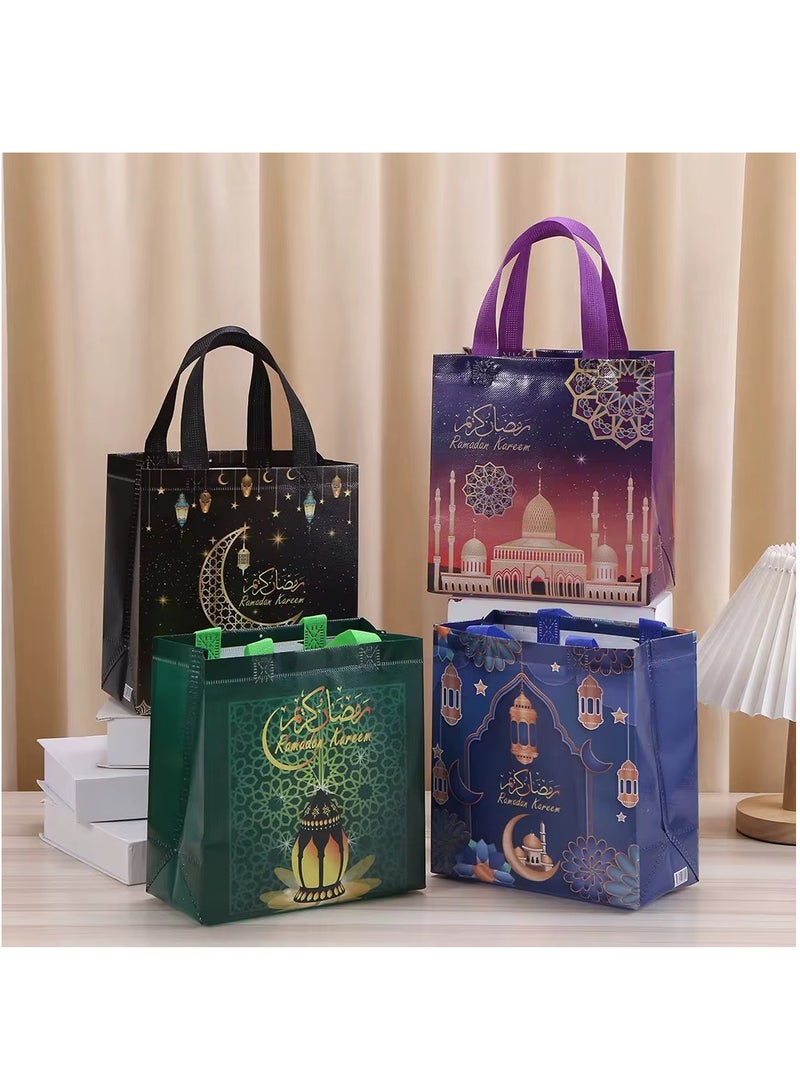 8 Pieces Ramadan Gift Wrap Bags Non-woven Fabric Reusable Bags with Comfortable Handles Purple 29×27×12cm - Image 4
