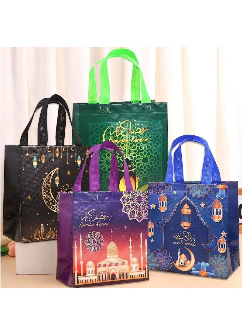 8 Pieces Ramadan Gift Wrap Bags Non-woven Fabric Reusable Bags with Comfortable Handles Purple 29×27×12cm - Image 3