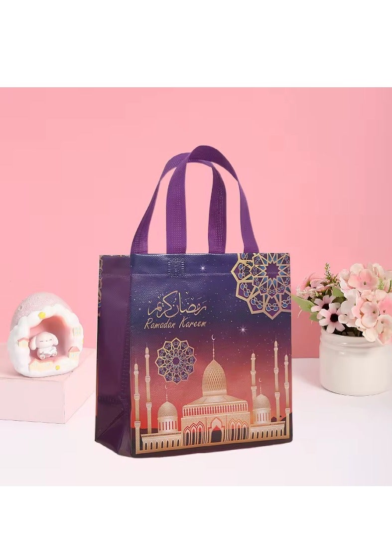 8 Pieces Ramadan Gift Wrap Bags Non-woven Fabric Reusable Bags with Comfortable Handles Purple 29×27×12cm - Image 2