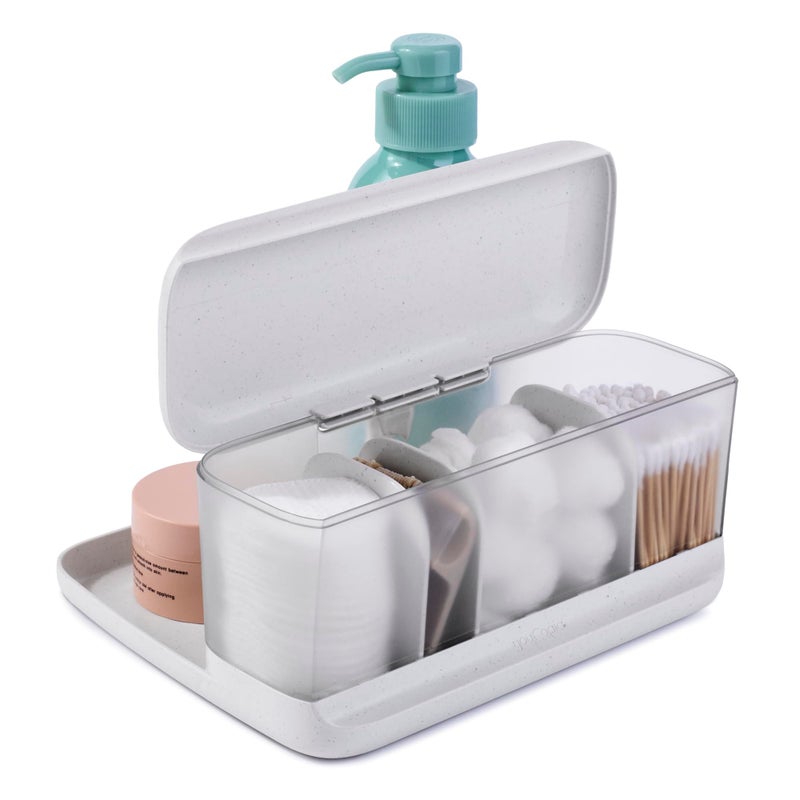 YouCopia HideAway Counter Caddy, Bathroom Vanity Countertop Organizer Tray with Adjustable Dividers and Lid - Image 1