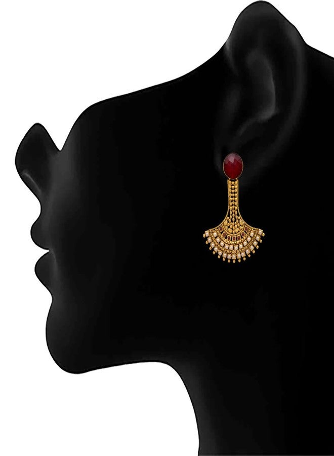 JFL - Traditional Ethnic One Gram Gold Plated Design Earrings in Red Stone embellsihed with Pearls for Women & Girls,Valentine - Image 2