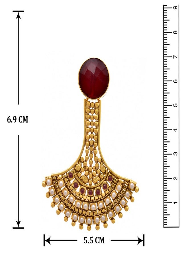 JFL - Traditional Ethnic One Gram Gold Plated Design Earrings in Red Stone embellsihed with Pearls for Women & Girls,Valentine - Image 4