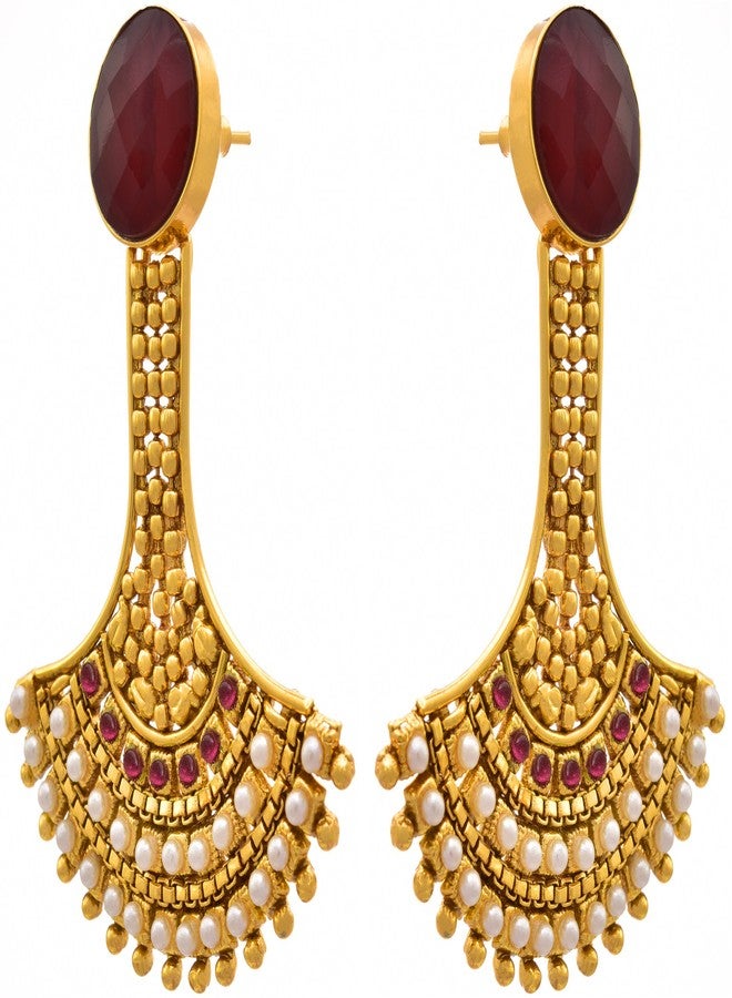 JFL - Traditional Ethnic One Gram Gold Plated Design Earrings in Red Stone embellsihed with Pearls for Women & Girls,Valentine - Image 5