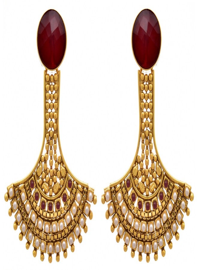 JFL - Traditional Ethnic One Gram Gold Plated Design Earrings in Red Stone embellsihed with Pearls for Women & Girls,Valentine - Image 1
