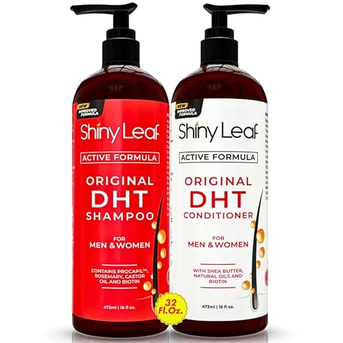 Shiny Leaf DHT Blocker Shampoo and Conditioner - For Women And Men, Made In USA, Anti-Hair Loss Treatment, With Biotin, Castor Oil, Rosemary Oil and Procapil, For Thinning Hair And Hair Loss - Image 1