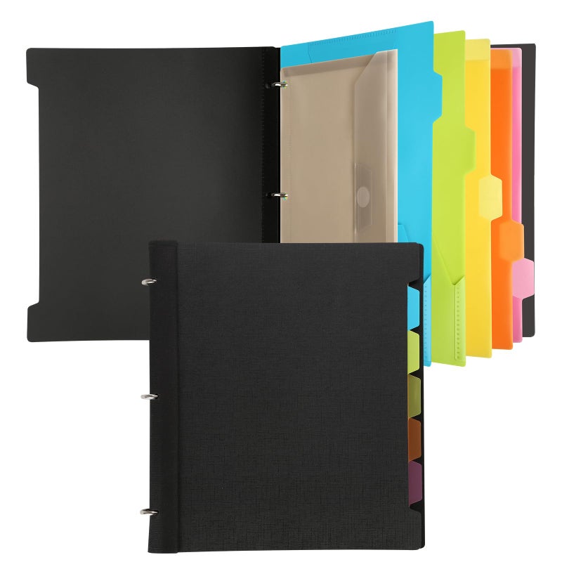 Tashkummy Pivotable Refillable Notebook, 3 Ring Binder Notebooks 1 Inch, Notebook with Dividers and Pockets, Folder Notebook, Flexible Binder, Soft Binders 3 Ring, Foldable Binder- Black - Image 1