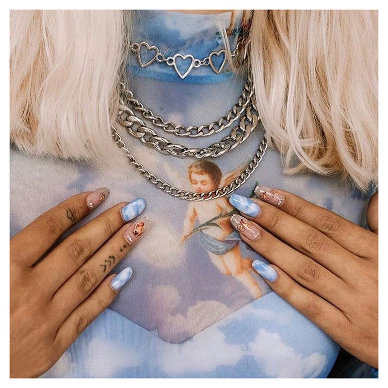 Aimimier Punk Link Chain Choker Necklace Set 4Pcs Hollow Heart Choker Hiphop Chunky Chain for Women - Image 2