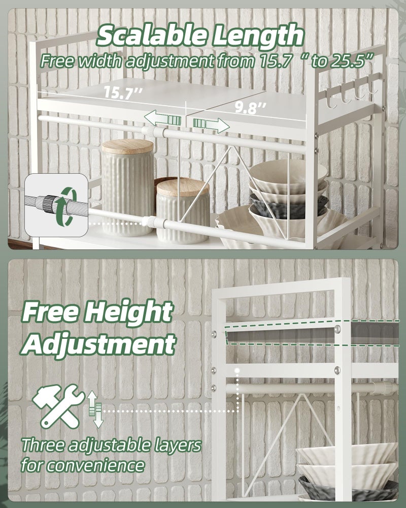 NETEL Expandable Microwave Stand,2 Tier Metal Kitchen Countertop Organizer Shelves with Paper Towel Holder and Baskets,Bakers Rack,Microwave Shelf,Microwave Oven Rack,55lbs Weight Capacity,White - Image 4