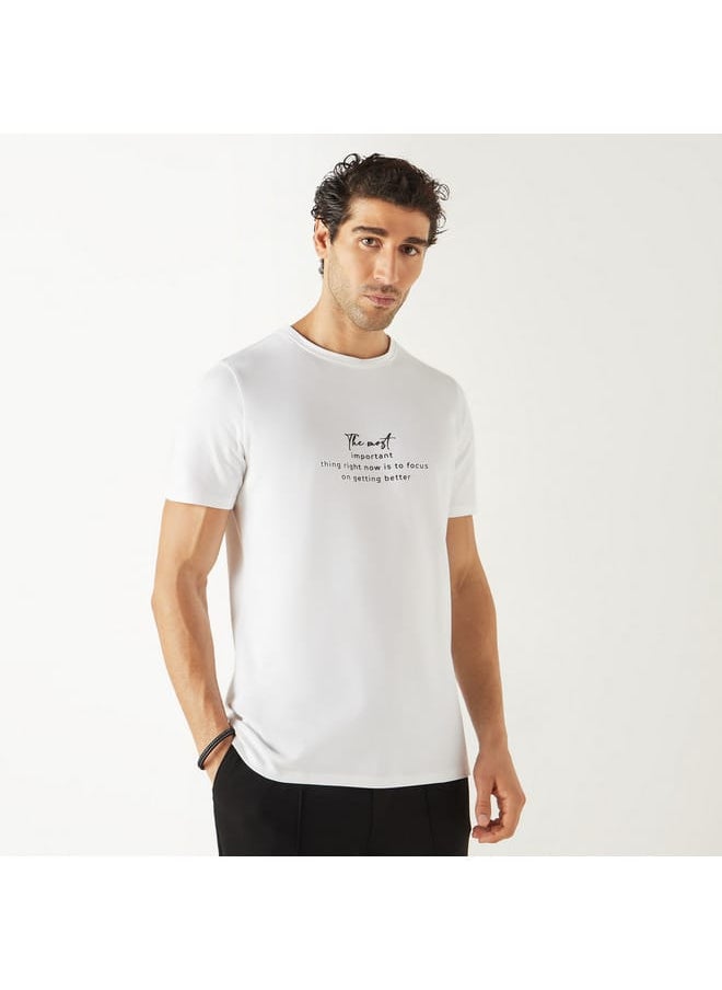 Iconic Iconic Typographic Print T-shirt with Short Sleeves  - Image 1
