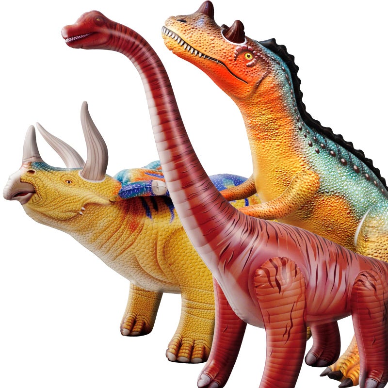 HOHQB 3 pack Inflatable Dinosaur Jurassic Birthday Party Supplies Giant Blow up Dinosaur Birthday Decorations Balloons for Kids Triceratops Brachiosaurus Ceratosaurus - Image 3