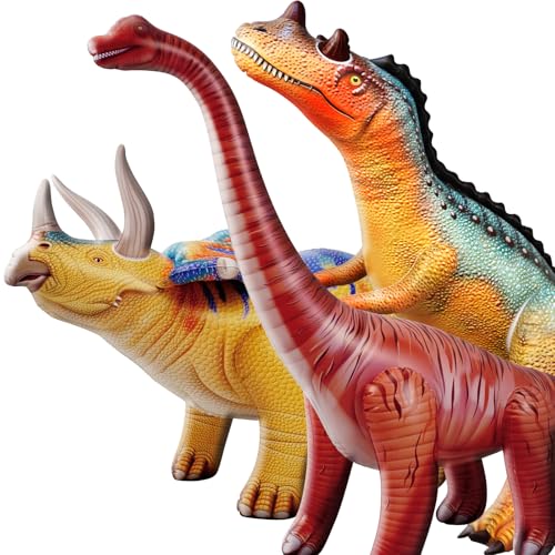 HOHQB 3 pack Inflatable Dinosaur Jurassic Birthday Party Supplies Giant Blow up Dinosaur Birthday Decorations Balloons for Kids Triceratops Brachiosaurus Ceratosaurus - Image 1