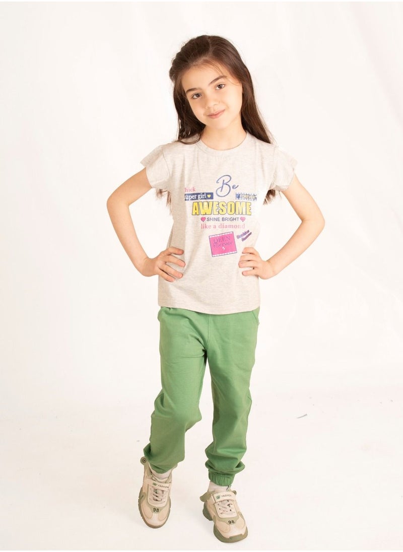 lecoo Girls' cotton summer wear for children - for going out, for clubs and for home - Summer Melton pants with pockets - comfortable pajamas  - Image 1