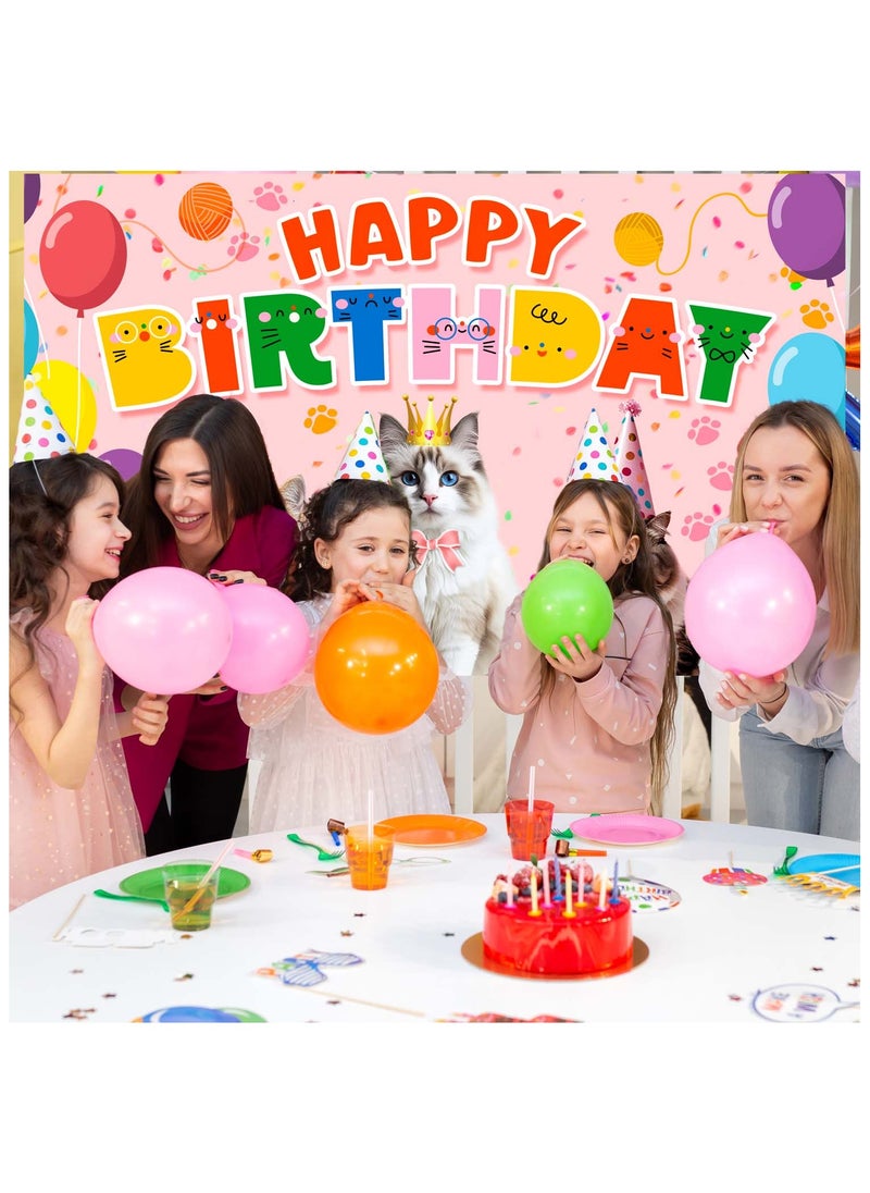 حفلة مثمرة خلفية عيد ميلاد قطة، خلفية حفلة عيد ميلاد قطة، زينة حفلة عيد ميلاد القطط ذات طابع القطط (المقاس: 180 سم × 110 سم/71 بوصة × 43 بوصة)  - Image 5