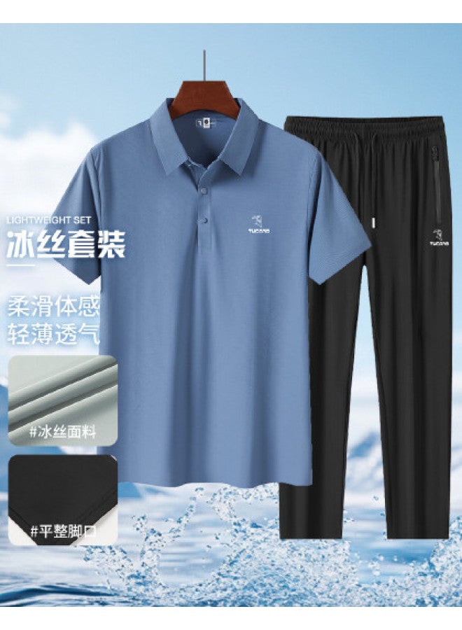 Tucano Ice Silk Four-way Stretch Dad Outfit summer Lightweight Barely-there Feel daily Commute & Casual Versatile Elastic Two-piece Set For Men - Image 1