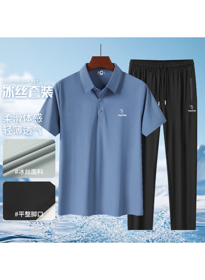 Tucano Ice Silk Four-way Stretch Dad Outfit summer Lightweight Barely-there Feel daily Commute & Casual Versatile Elastic Two-piece Set For Men - Image 2