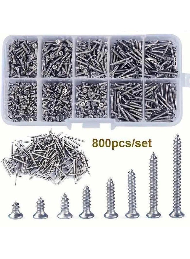 Ailily 800 Packs M2 Screws Set, Phillips Flat Head Self-Tapping Screws, M2 Cross Head Countersunk Self Screws Assortment, Wood Screws Kit, Multi-Purpose Metal Screws Set with Storage Box - Image 1