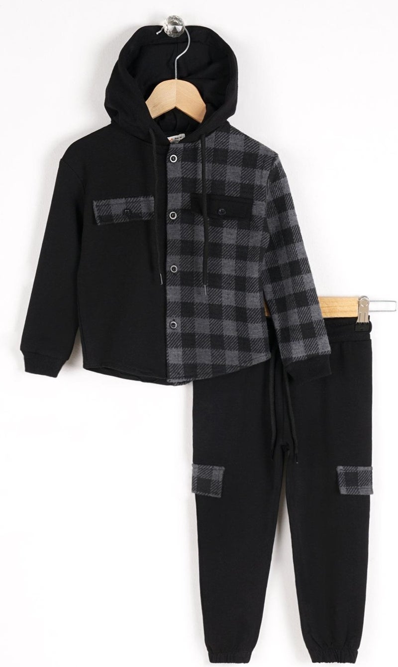 Zepkids Boy Plaid Pocket Hooded Tracksuit Set  - Image 1