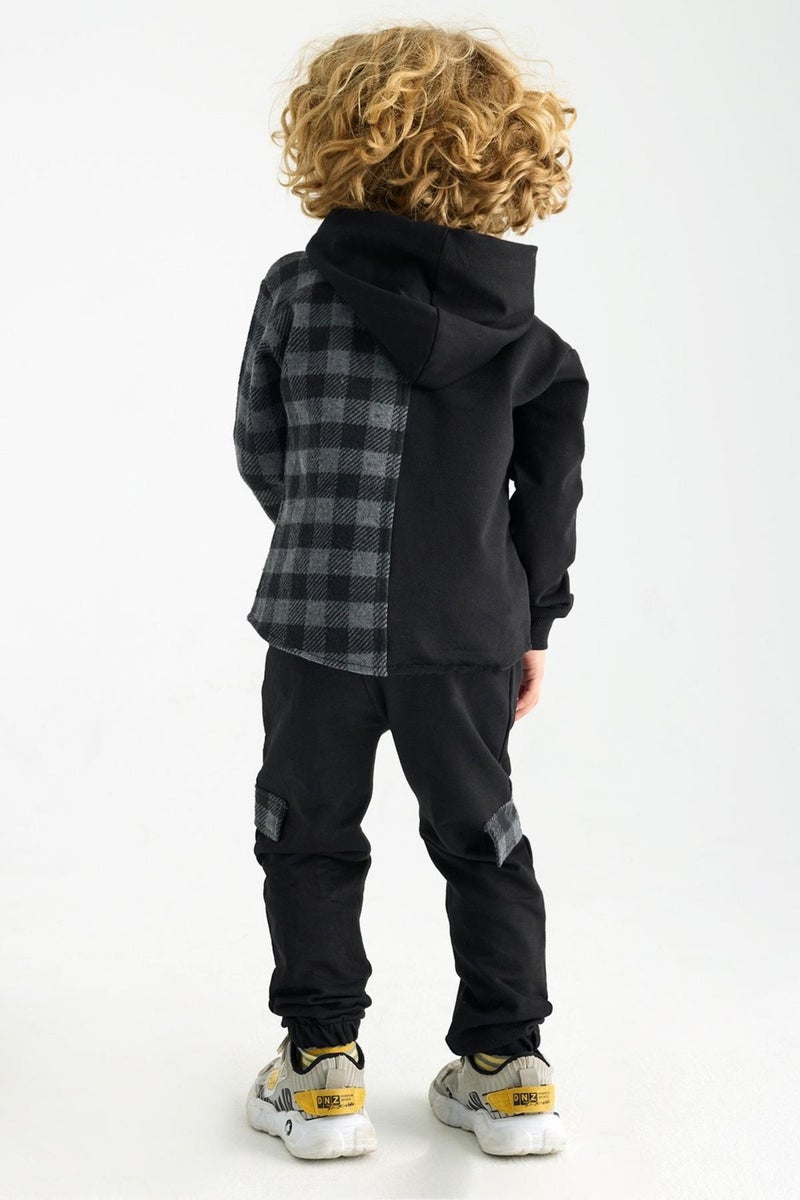 Zepkids Boy Plaid Pocket Hooded Tracksuit Set  - Image 3