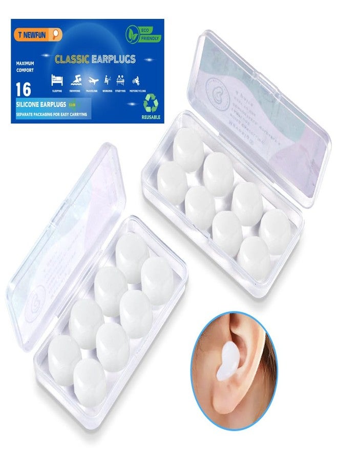 T NEWFUN Silicone Ear Plugs for Sleeping Swimming,Reusable Moldable Noise Cancelling Earplugs for Shooting Range, Swimmers, Snoring, Airplanes, Travel, Work, Studying, (16-Pillows) (White, Medium) - Image 1