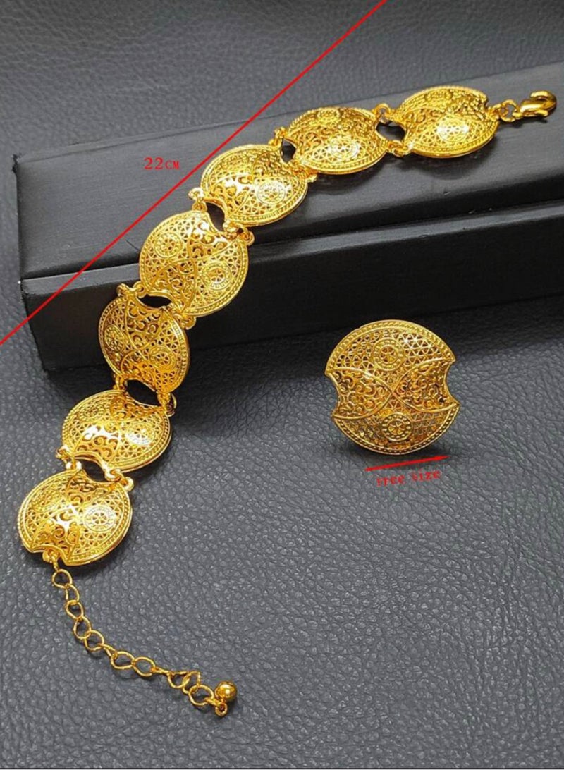 غولدماكس طقم نسائي شبيه بالذهب مكون من اسوارة وخاتم مطلي عيار 21 - Image 3