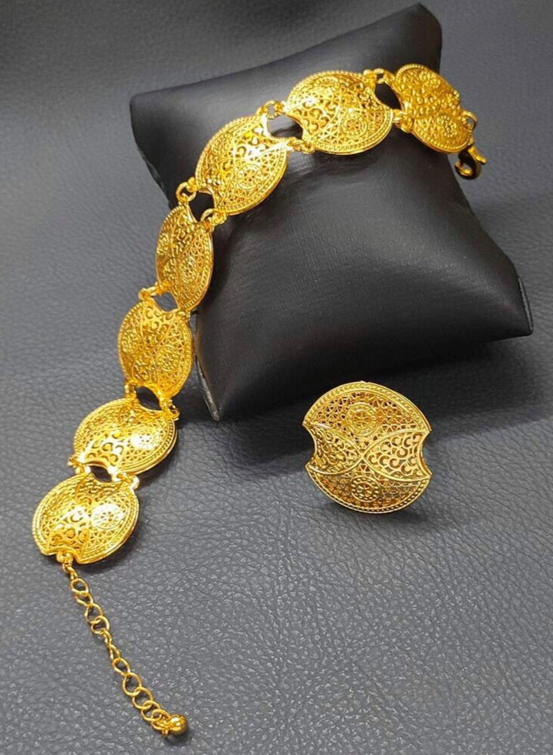 غولدماكس طقم نسائي شبيه بالذهب مكون من اسوارة وخاتم مطلي عيار 21 - Image 2