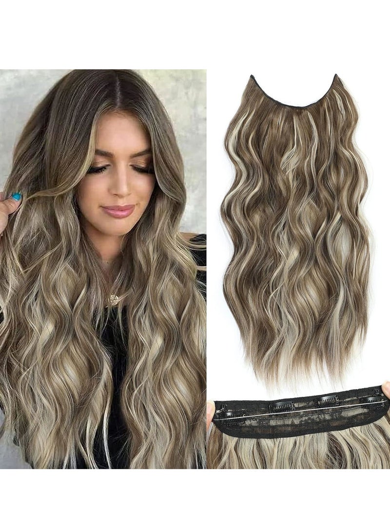 SOLARAE Hair Extensions Adjustable Long Wavy Hairextension Synthetic Wig Upgrade 4 Secure Clips in Hairpieces Invisible Wire Black Hair Extensions - Image 1