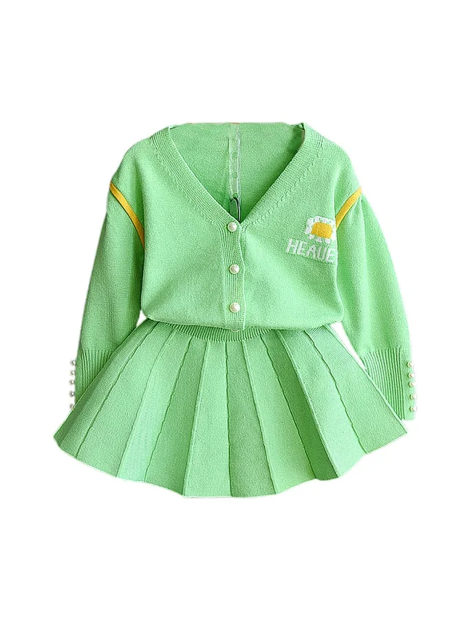 LITTLE SURPRISE BOX Mint Green V neck style 2 pcsSkirt and Top Winterwear set for Girls.-3-4Y